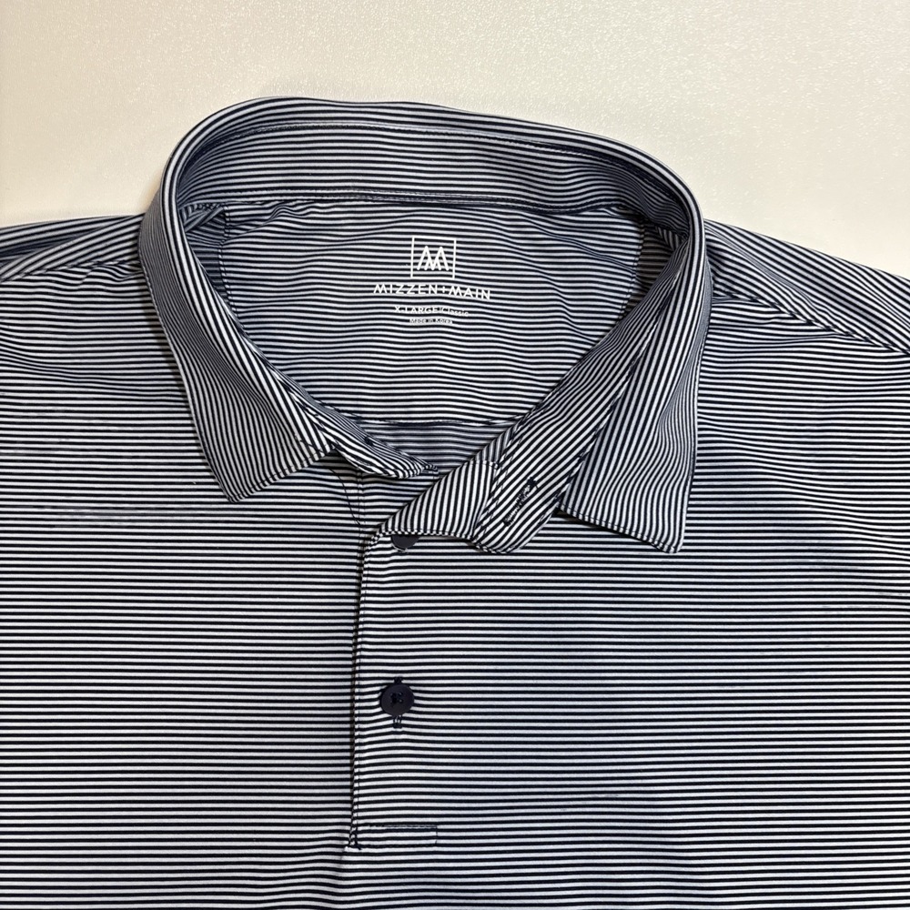 Mizzen Main Versa Polo Shirt Mens XL Classic Performance Stretch Blue White Stri